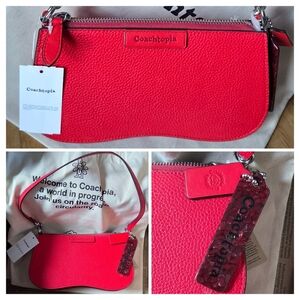 NWT Coach Small Wavy Shoulder Bag In Coachtopia Leather Rosebud Red With Dustbag